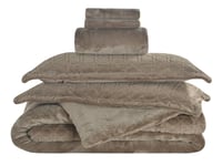 مفرش شتوي كانون فلانيل مخمل طقم مزدوج 6 قطع - بني...