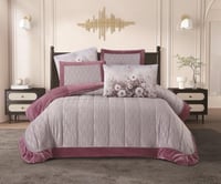 مفرش سرير جليلة الحراري شتوي مخمل مزدوج 6 قطع رماد...