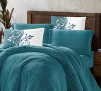 مفرش سرير شتوي جاكاراندا مخمل مزدوج 6 قطع لون تركو...