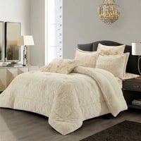 مفرش شتوي كانون جاكار شيربا مزدوج 6 قطع - بيج فاتح