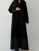 عباية كريب إندونيسي سوداء بتطريز زيتي