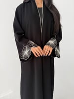 العنوان | بقماش كريب اندونيسي اسود بتخريم وتطريز د...