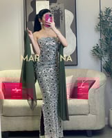 فستان طيف (فستان زيتي شك سهره وشال جورجيت)