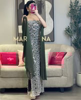 فستان طيف (فستان زيتي شك سهره وشال جورجيت)