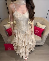 فستان افنان (فستان افنان البيج صدريه ميكادو تطريز...