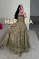 فستان خوله (فستان تفاحي مزين بكلفه مورد)