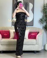 فستان ميان (فستان موكا كلفه شك قطيفه وشال جورجيت)