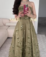 فستان خوله (فستان تفاحي مزين بكلفه مورد)