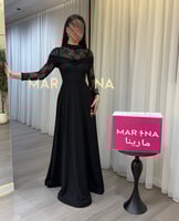 فستان ديالا (فستان اسود كريب استرتش تدخليه دانتيل...