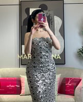 فستان طيف (فستان زيتي شك سهره وشال جورجيت)