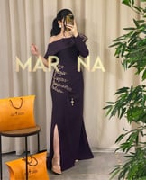 فستان الهنوف (فستان كريب موف غامق مع تطريز يدوي را...