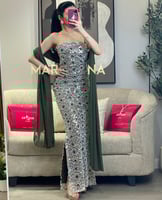 فستان طيف (فستان زيتي شك سهره وشال جورجيت)