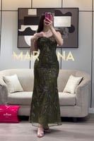 فستان امل (فستان زيتي كلفه شك سهره وشال باربي)