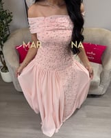 فستان روزيانا (فستان لحمي جورجيت تطريز لول وفصوص ك...