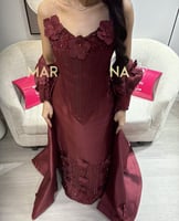 فستان مجوده (فستان برغندي ٣ قطع ميكادو وتطريز يدوي...