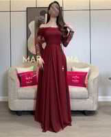 فستان ميمي (فستان برغندي جورجيت اكمام دانتيل فرنسي...