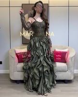 فستان تولاي (فستان زيتي صدريه شك سهره وكسرات كرنكل...