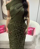 فستان جيهان (فستان زيتي صدريه باربي كسرات وشك سهره...