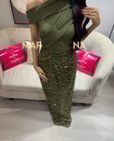 فستان جيهان (فستان زيتي صدريه باربي كسرات وشك سهره...