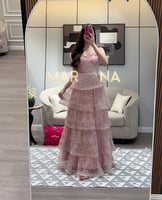 فستان خزامى (فستان وردي كلفه شك سهره طبقات)