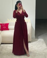 فستان وفاء (فستان برغندي قماش استرتش فصوص لمعه)