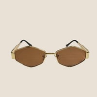 نظارة سيلين باللون الذهبي سداسي عدسة باللون البني