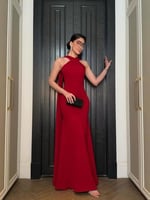فستان احمر طويل ناعم متوفر لتسليم الفوري جده-مكه ي...