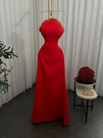 فستان احمر ناعم بفصوص زركون