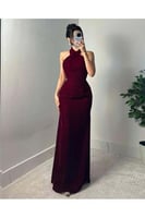 فستان مخملي ناعم بتصميم أنيق متوفر لتسليم الفوري ج...