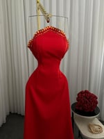 فستان احمر ناعم بفصوص زركون