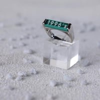 خاتم رجالي فضه خالص أخضر مخطط