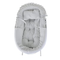 سلة موسى للبيبي قماش أبيض مع قاعدة هزاز