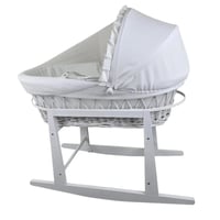 سلة موسى للبيبي قماش أبيض مع قاعدة هزاز