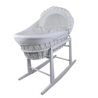 سلة موسى للبيبي قماش أبيض مع قاعدة هزاز