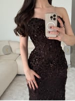 فستان سهرة بني ناعم