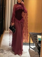 فستان سهرة برغندي دانتيل