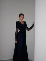 فستان دانتيل فرنسي مخمل كوري