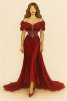 فستان ملكي بلون أحمر عميق