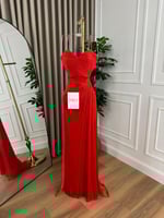 فستان سهرة أحمر ناعم شيفون مطوي جميل