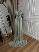 فستان سهرة أحمر ناعم شيفون مطوي جميل