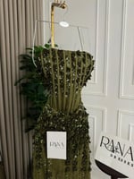 فستان زيتوني مطرّز بلمعة فاخرة وجميله