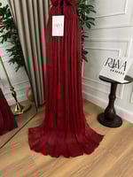 فستان سهرة أحمر ناعم شيفون مطوي جميل