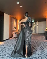 فستان سهره بذيل وكتف ميكادو