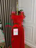 فستان سهرة أحمر ناعم شيفون مطوي جميل