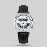 ساعة الفجر الحديث جلد بتوقيتين فضي موديل AL219SLW