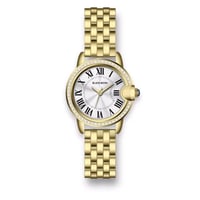 ساعة يد نسائية بسوار ذهبي ومينا ابيض من بلاك مون