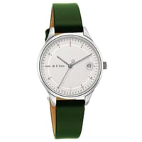 ساعة تيتان نسائي جلد Workwear Silver Dial Green Le...
