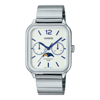 ساعة كاسيو بميناء ابيض وسوار فضي شبيهه ابل رجالي M...