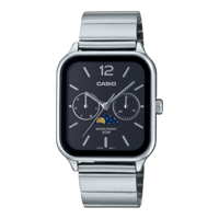 ساعة كاسيو بميناء اسودّ وسوار فضي شبيه ابل رجالي M...