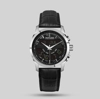 ساعة الفجر الحديث جلد بتوقيتين فضي موديل AL219SLB